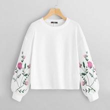 Shein Drop Shoulder Flower Pullover