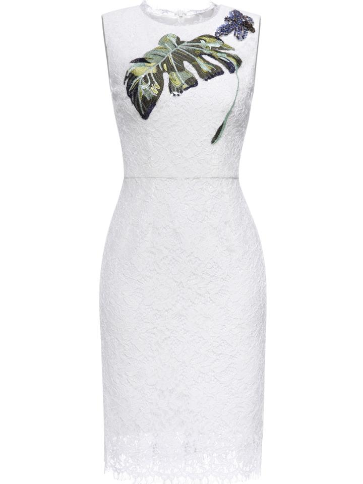 Shein White Leaves Embroidered Sequined Sheath Dress
