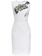 Shein White Leaves Embroidered Sequined Sheath Dress