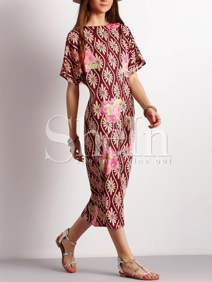 Shein Tribal Print Crew Neck Midi Dress