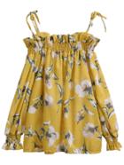 Shein Yellow Cold Shoulder Florals Blouse