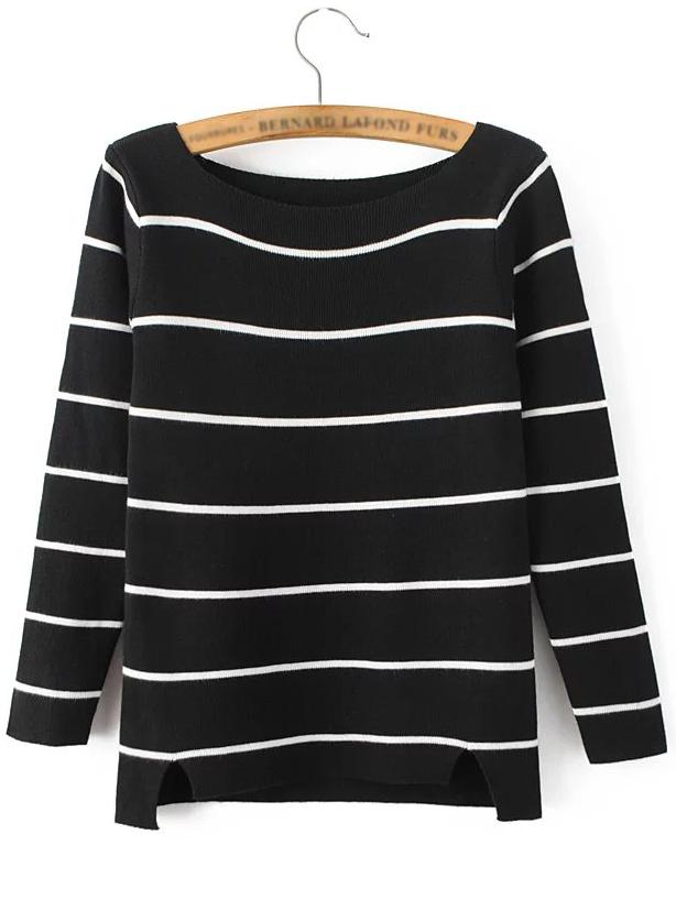 Shein Black Stripe Dipped Hem T-shirt