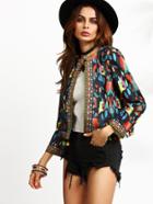 Shein Colorful Tassel Trim Tribal Print Tape Blazer