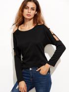 Shein Black Ladder Cut Out Long Sleeve T-shirt