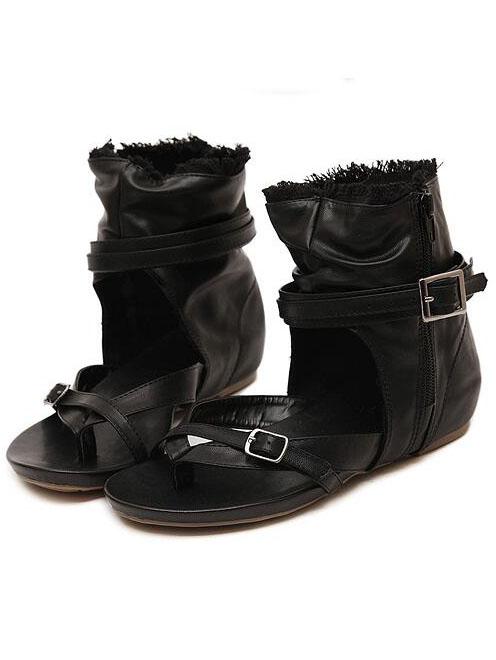 Shein Crisscross Straps Ankle Wrap Black Sandals