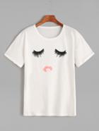 Shein White Eye Print Roll Cuff T-shirt