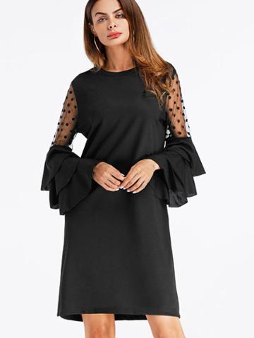 Shein Lace Panel Tiered Fluted Sleeve Shift Dress