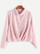 Shein Pink Button Front Folds Blouse