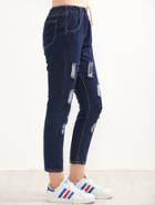 Shein Blue Ripped Drawstring Waist Ankle Jeans