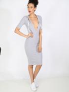 Shein Grey Half Sleeve V Neck Sheath Dress