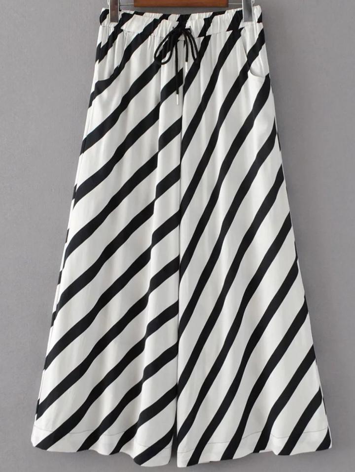 Shein Drawstring Waist Striped Palazzo Leg Pants