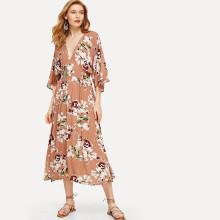 Shein Wide Waistband Botanical Kimono Dress