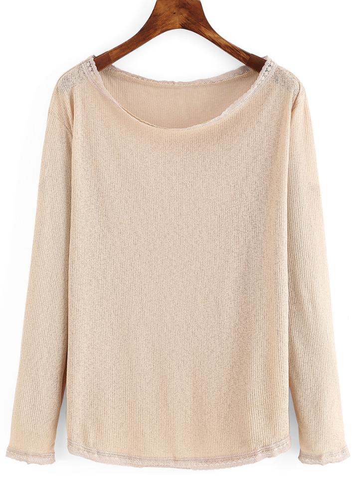 Shein Apricot Round Neck Long Sleeve Loose T-shirt