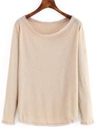 Shein Apricot Round Neck Long Sleeve Loose T-shirt