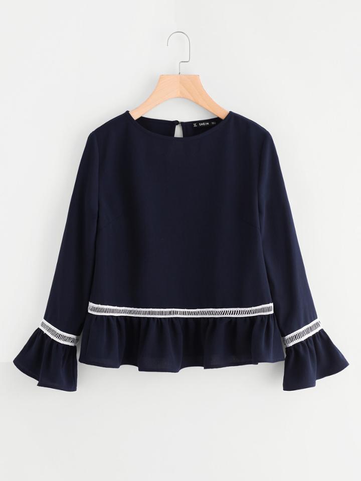 Shein Laddering Lace Applique Bell Cuff Top