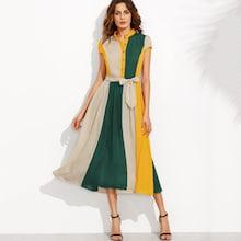 Shein Half Placket Belted Color Block Dress