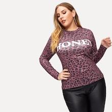 Shein Plus Letter Print Leopard Tee
