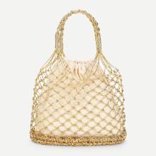 Shein Double Handle Metallic Woven Bag