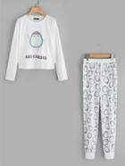 Shein Avocado Print Tee And Drawstring Sweatpants Pajama Set