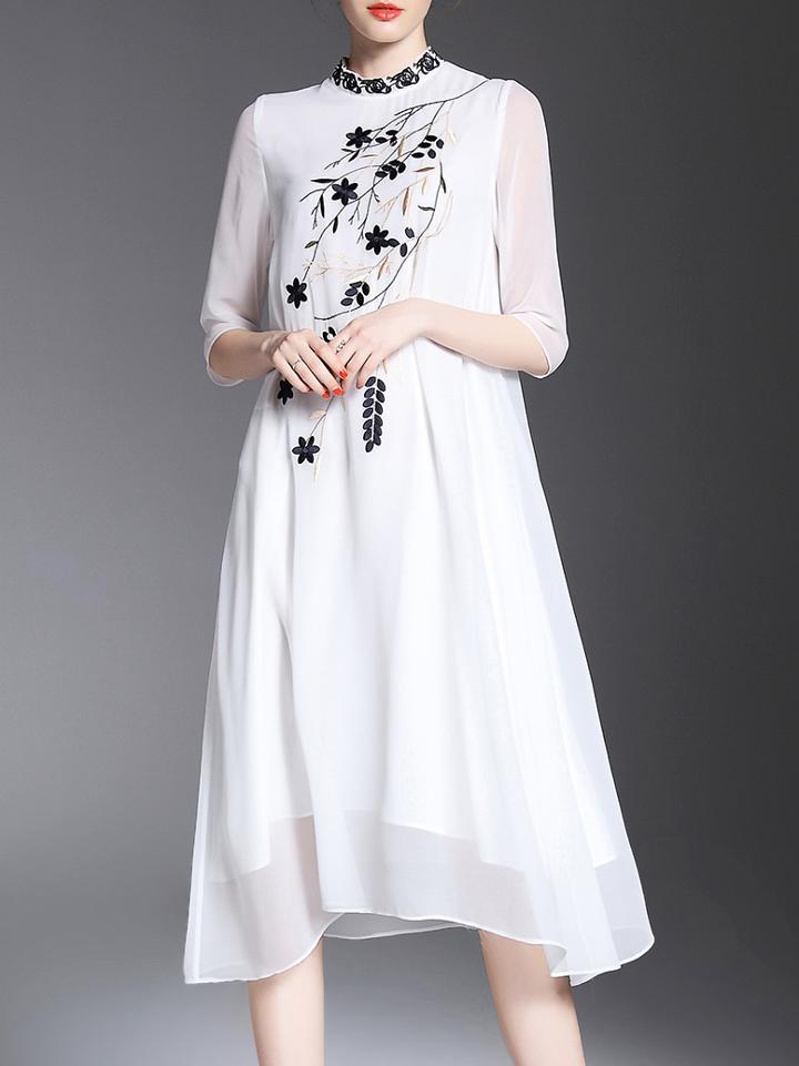 Shein Leaves Embroidered Shift Dress