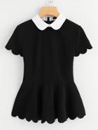 Shein Contrast Peter Pan Collar Scallop Peplum Top