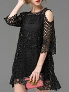 Shein Black Split Sleeve Hollow Beading Dress