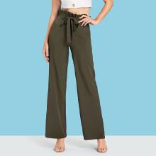 Shein Frill Trim Self Tie Waist Pants