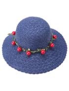 Shein Navy Vacation Cherry Bow Trim Straw Hat