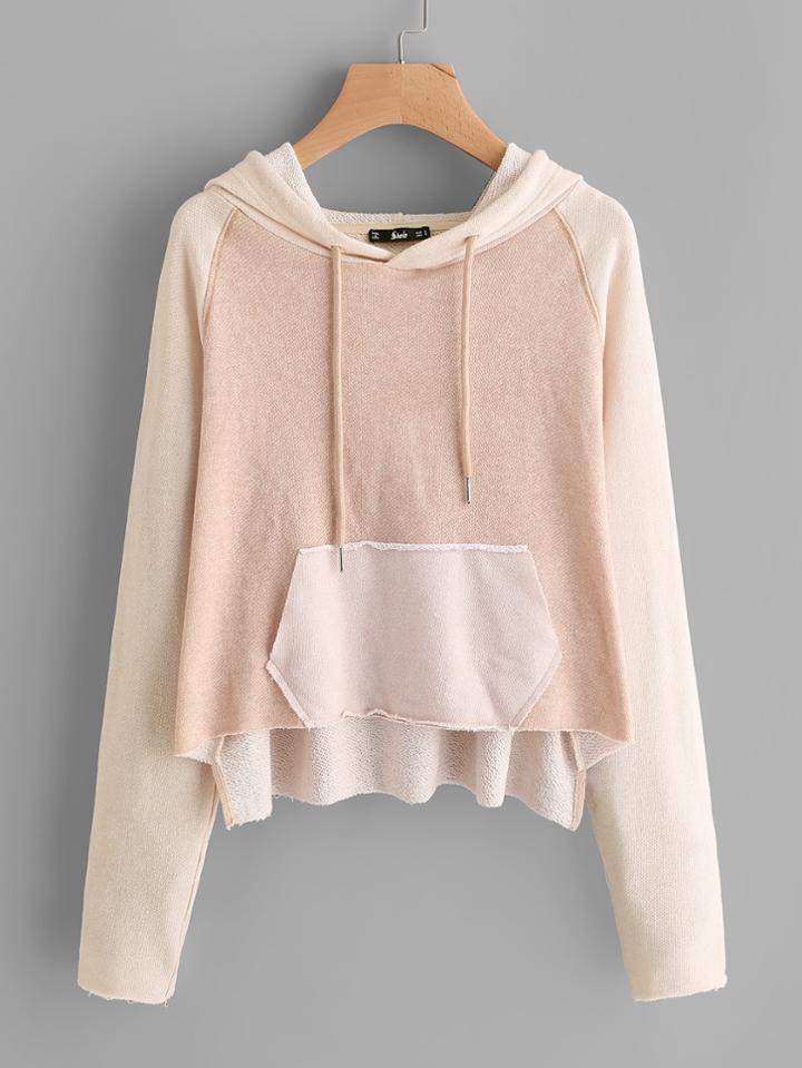 Shein Raglan Sleeve Staggered Raw Edge Hoodie