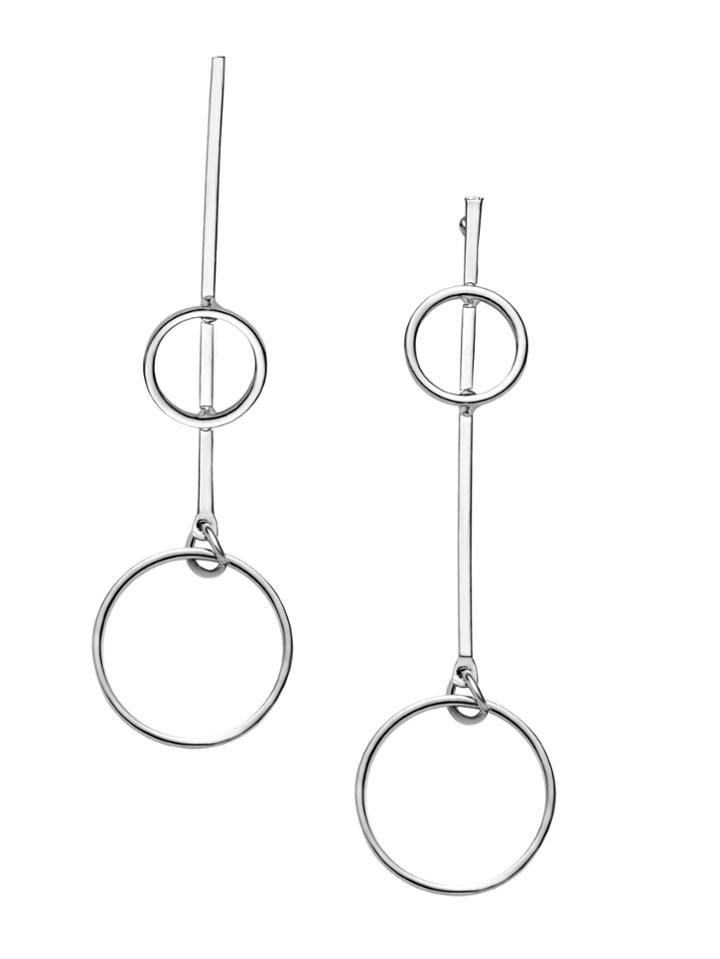 Shein Silver Geo Circle Charm Minimalist Drop Earrings