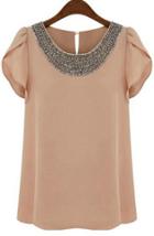 Shein Pink Round Neck With Bead Chiffon Blouse
