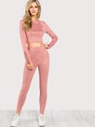 Shein Lace Up Cuff Suede Top & Pants Set