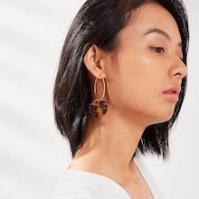Shein Leopard Pattern Disc Decor Hoop Earrings