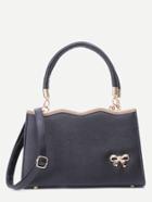 Shein Black Pu Metallic Trim Tote Bag With Strap