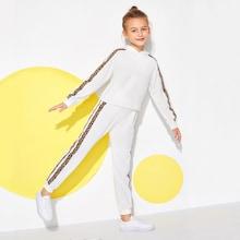Shein Girls Leopard Tape Hoodie & Pants Set