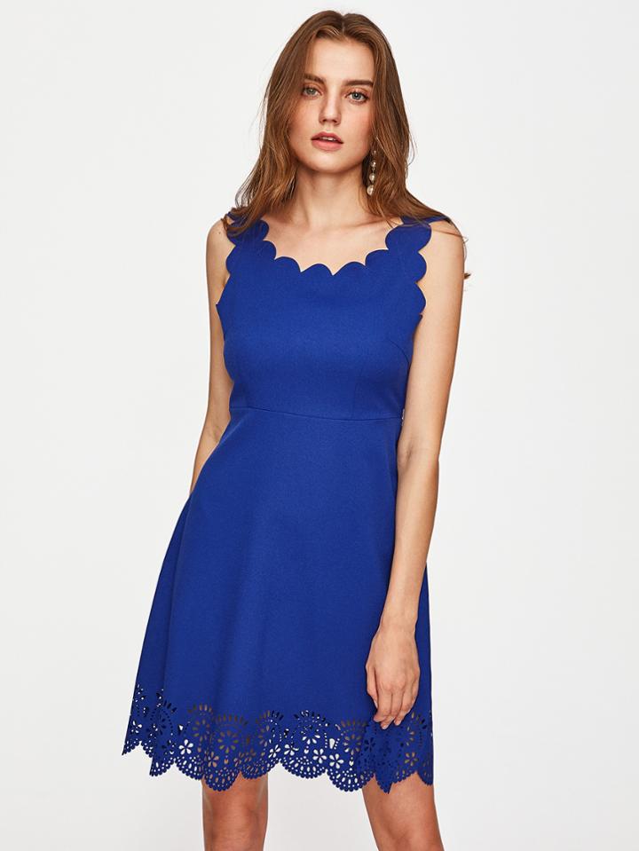 Shein Scallop Edge Laser Cut Fit & Flare Dress