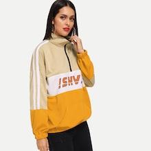 Shein Striped Side Letter Print Kangaroo Pocket Sweatshirt