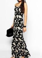 Rosewe Gorgeous Strap Design Flower Print High Waist Dress