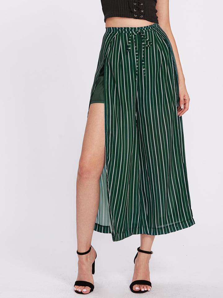 Shein Vertical Striped Slit Side Wide Leg Pants