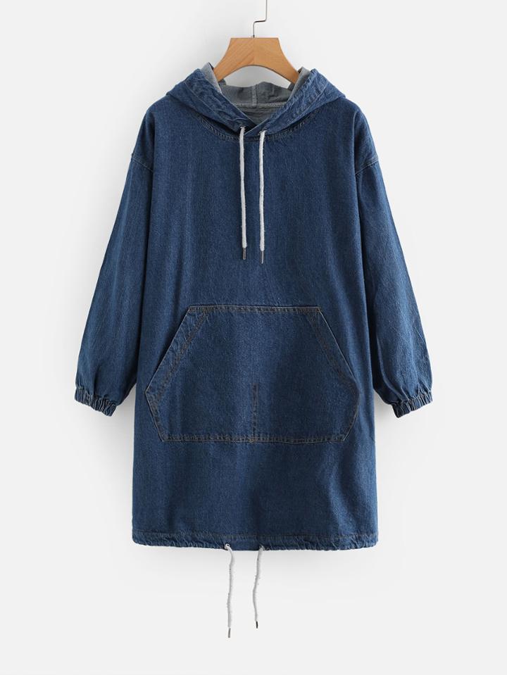 Shein Drop Shoulder Kangaroo Pocket Denim Hooded Dress