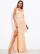 Shein Eyelash Lace Overlay High Slit Cami Dress