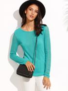 Shein Turquoise Long Sleeve Knitted T-shirt