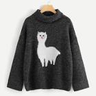 Shein Cartoon Cat Front Rolled Neck Jumper