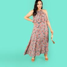 Shein Plus Floral Print Flounce Foldover Dress
