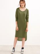 Shein Army Green Drop Shoulder High Low Tee Dress