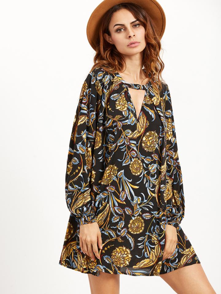 Shein Flower Print Cut Out Shift Dress