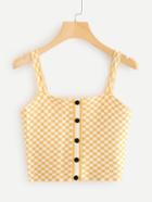 Shein Single Breasted Checked Knit Top