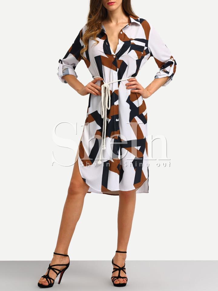 Shein Multicolor Print Bottons Split Side Dress