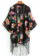 Rosewe Pretty Half Sleeve Tassel Decoration Print Chiffon Cardigans