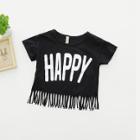 Shein Girls Letter Print Fringe Hem T-shirt